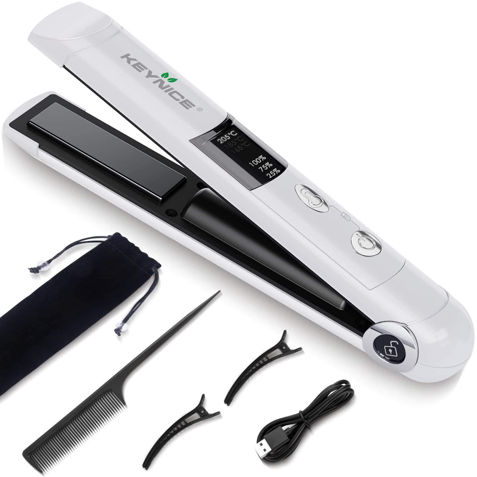 KEYNICE コードレスヘアアイロン ストレート コードレス メンズ ミニ USB 充電式 持ち運び便利 カール 2way 3段階温度調節 男女兼用 コンパクト 軽量 家庭/旅行用 ホワイト