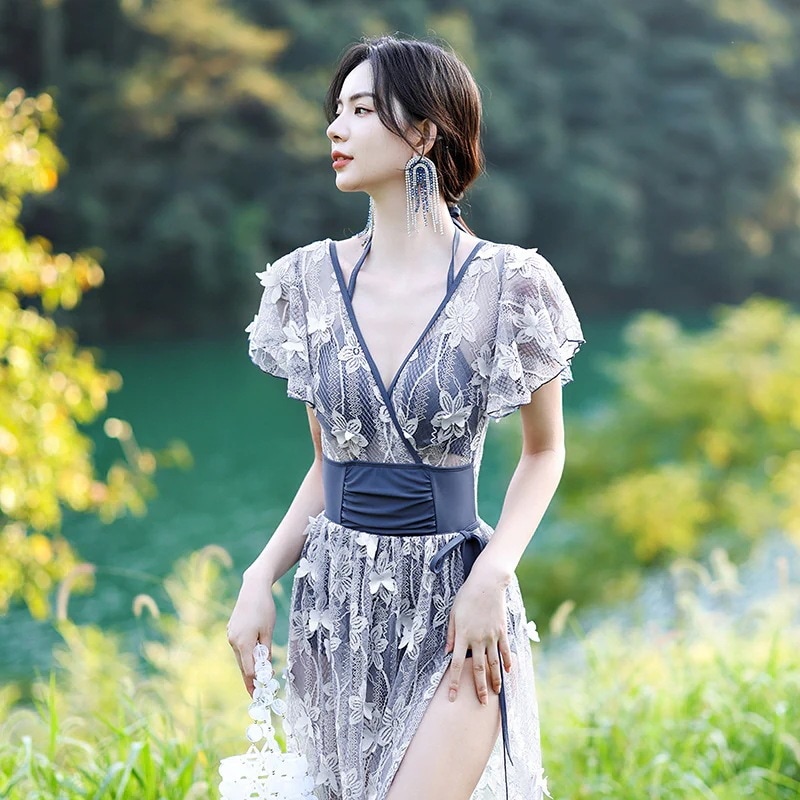 【SW.上品】 レース ワンピース水着 ビキニ＋レースカバー 2セット カップ付き 小胸盛れる 温泉水着 水着セット レディース水着 水陸両用 体型カバー 日焼け止め メガ割30%までに制限