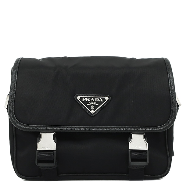 プラダ PRADA ショルダーバッグ Re-Nylon x サフィアーノレザー ナイロン レザー ブラック シルバー金具 メッセンジャーバッグ 黒 2VD034 【保存袋】【中古】