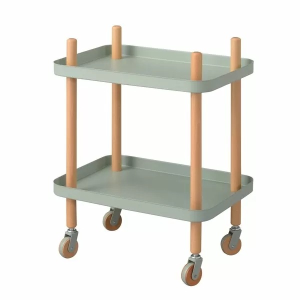 東谷 ワゴン2D W50.5D35.5H63.5 ホワイト/グリーン 天然木(ビーチ) ラッカー塗装 スチール(粉体塗装) PW-52