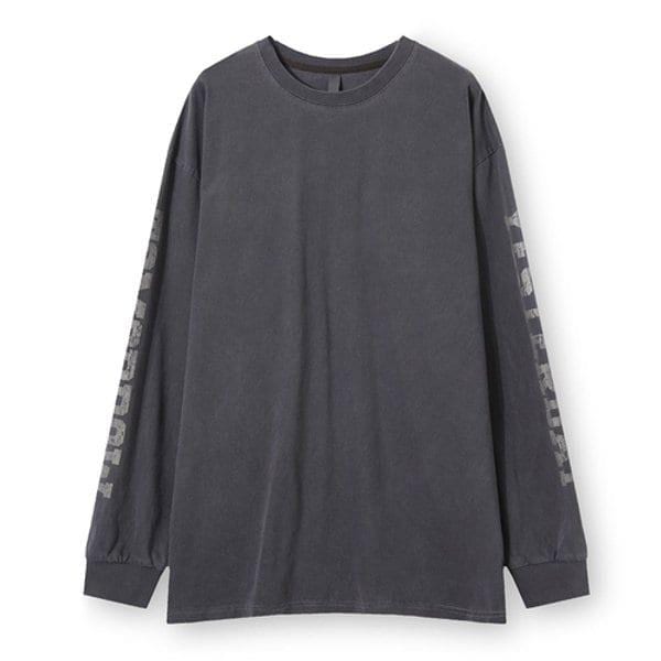 メンズ顔料レタリングラウンド長袖TシャツAC-TSA-Q019-アイボリー