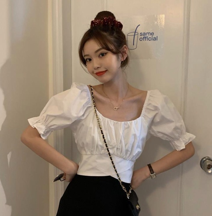 トップス デート モテアイテム チュニック ブラウス 半袖 ボリュームスリーブ 可愛い きれいめ 上品 おしゃれ かっこいい 可愛い ラブリー キュート ガーリー クール モード系 セクシー