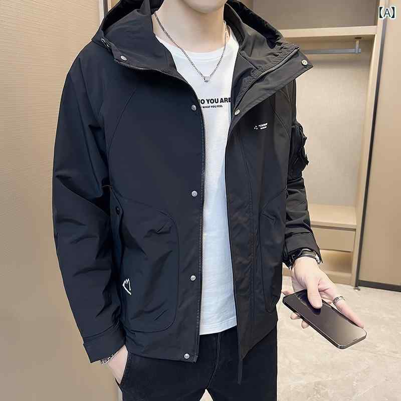 メンズ ファッション フード ジャケット 春秋 韓国 スリム ワークウェア カジュアル トップ ジャケット