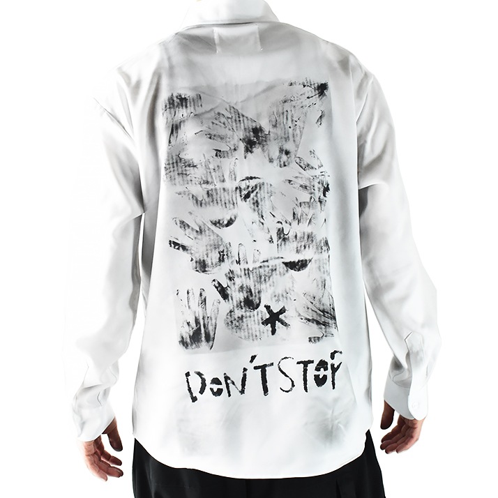バックプリント シャツ 柄シャツ メンズ 大きいサイズ オーバーサイズシャツ 長袖 プリントシャツ ビッグシルエット 汚れプリント 長袖シャツ 春 秋 ストリート系 サブカル系 モード系 個性派