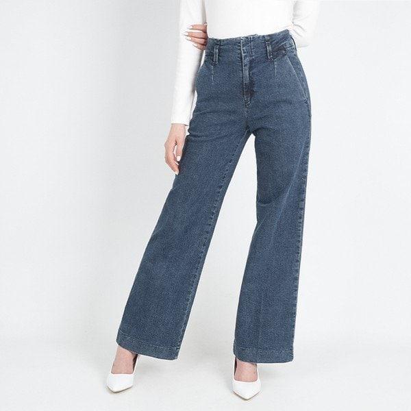 女性ジーンズ ピンタック ワイド ダークブルー YN5D0155 D_P381848874