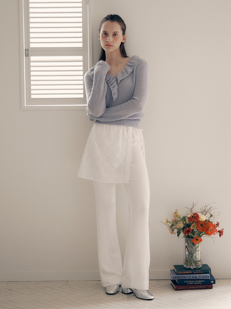 LACE LAYERED PANTS WHITE