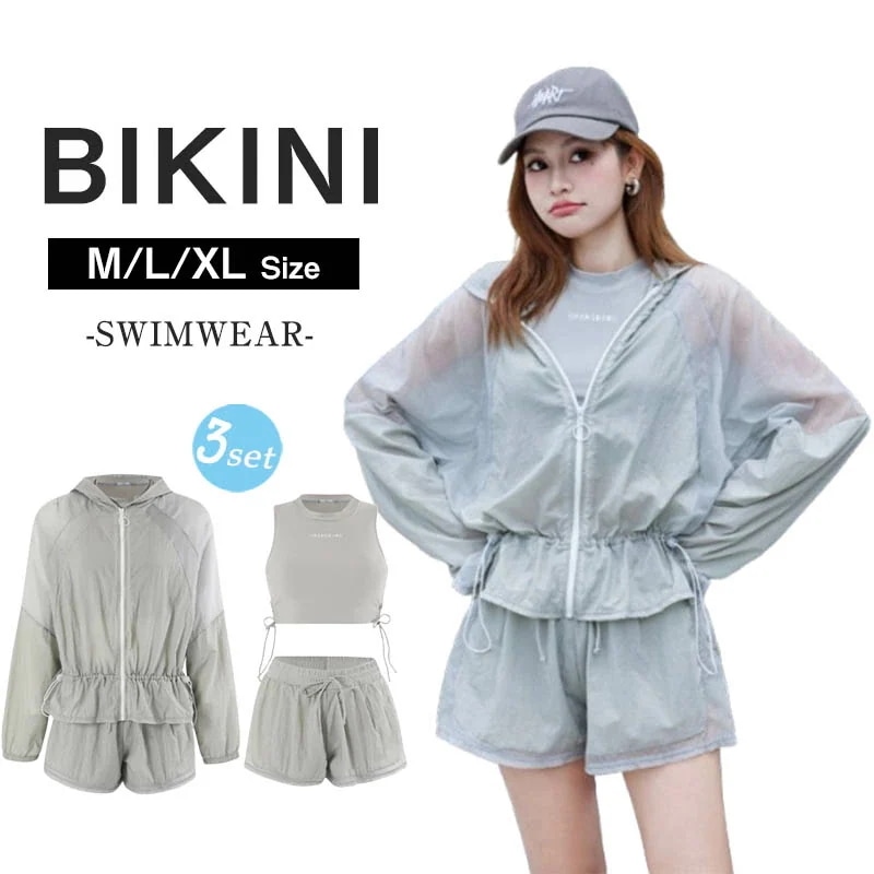 UVカット ラッシュガード 水着 3点セット レディース 体型カバー タンクトップ ショーツ セット かわいい おしゃれ 可愛い 水陸両用 ママ水着 シンプル 無地 上下 プール 海 リゾート 10