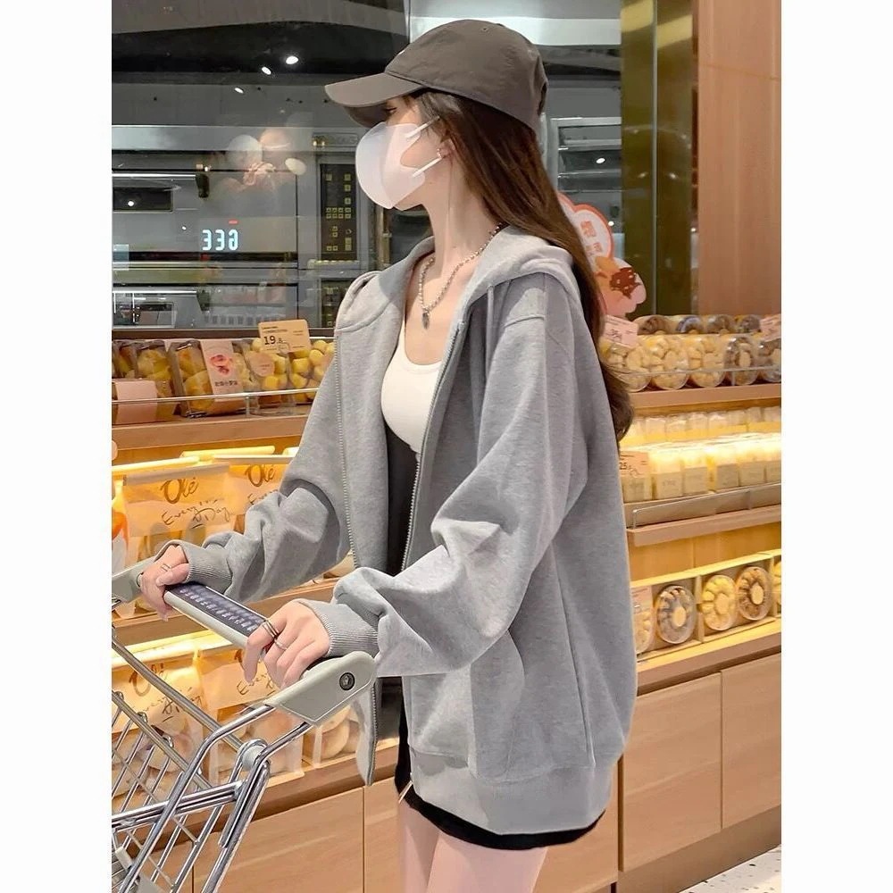 人気商品であるレディースの新作フード付きカーディガンスウェットシャツゆったりとしたフィット感韓国風春と秋に適しており学生に適しています