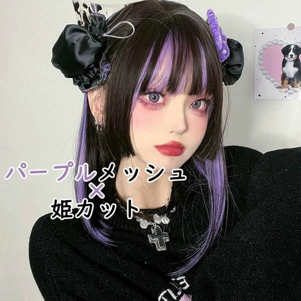 ウィッグ レディース フルウィッグ ストレート 姫カット パープル ブラック 前髪あり 原宿風 ぱっつん前髪 コスプレ 可愛い 病みかわいい 地雷系 コスチューム 仮装 超自然 かつら wig ロリー 4,865円