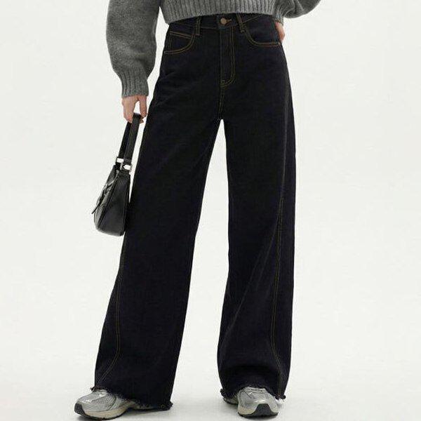 (MIZ)1556デュアル起毛ワイドバンディングブラックジン 冬