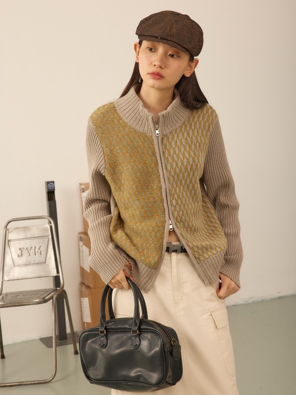 Octopus Home 秋冬 長袖 コントラストカラー ニットセーター 気質 スリムフィット カーディガン ジャケット トップス レディース