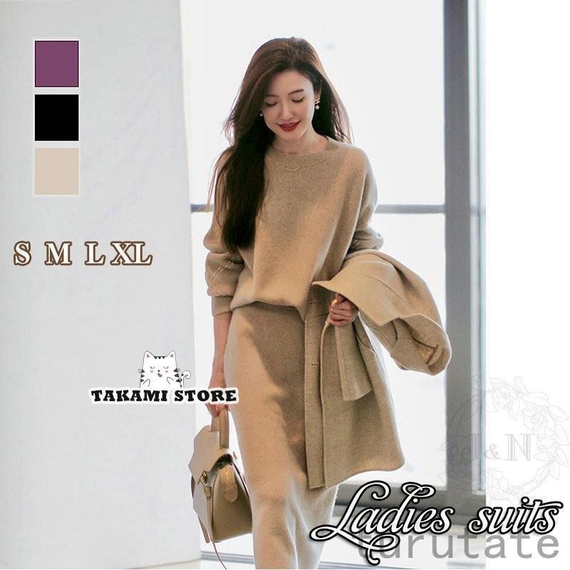 卒業式 服 母 セットアップ レディース ニット スカート セーター 春 トップス 秋 冬 フォーマル スーツ おしゃれ 長袖 卒園式 入学式 通勤 OL 3点セット