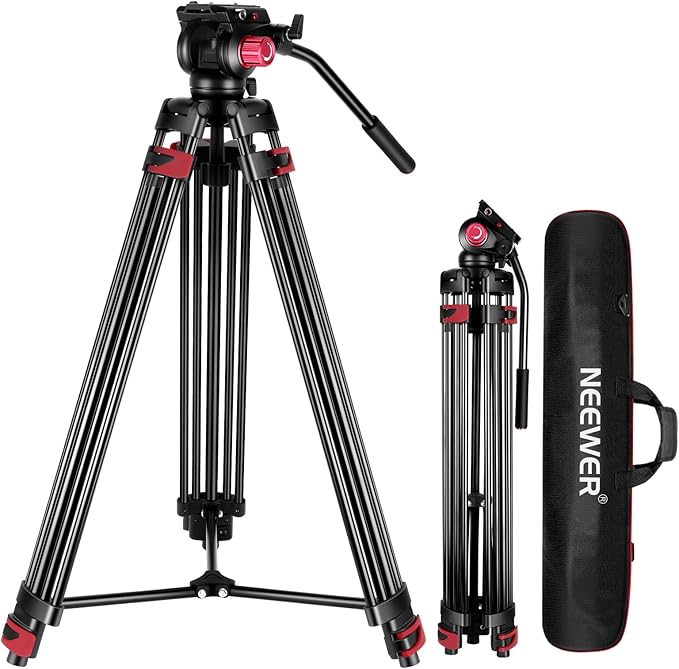 ビデオ三脚 200cm 360フルード雲台 QRプレート付き 調節可能 大型 カメラ三脚 DSLR 一眼レフ/ビデオカメラに適用 アルミ合金製 耐荷重8kg