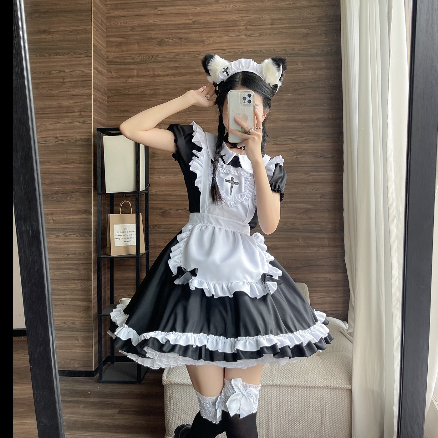 新作にゃんこくクラシック半袖メイド可爱い日韩メイドコスプレ女装メイド服ワンピース