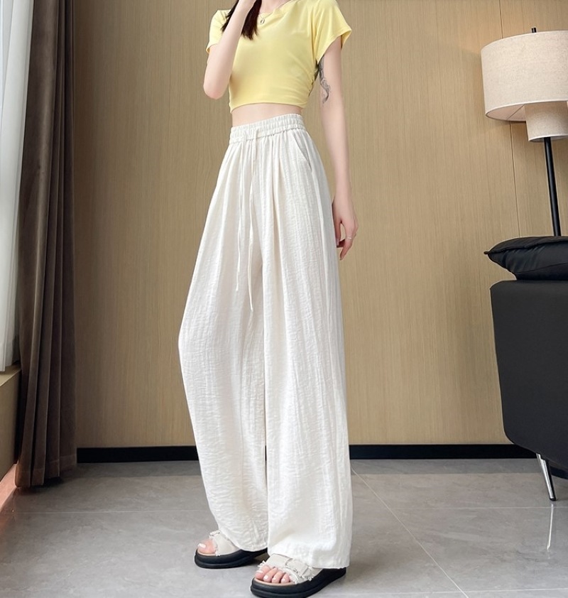 ストレートパンツ レディース ワイドパンツ ストライプ ウエストゴム ロング丈 ボトムス 接触冷感 ゆったり リラックス ウエストゴム 薄手 シンプル 大人 おしゃれ レトロ ラフ モダン ストライプ