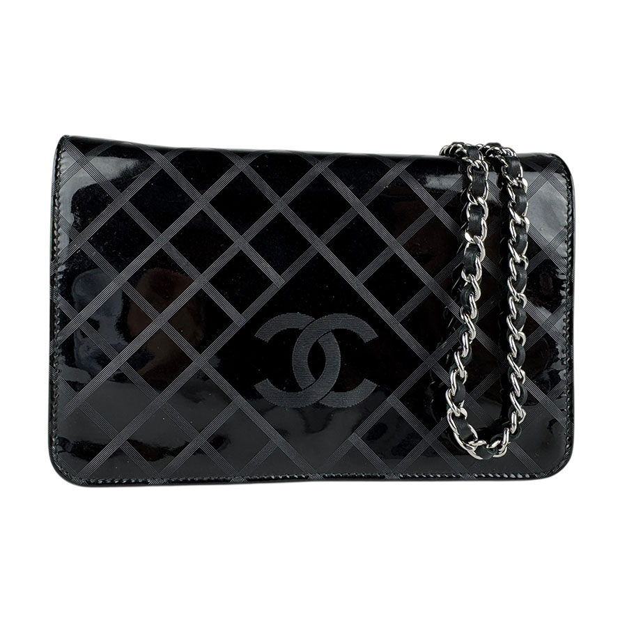 シャネル CHANEL チェーンウォレット エナメル/レザー ブラック レディース z7240