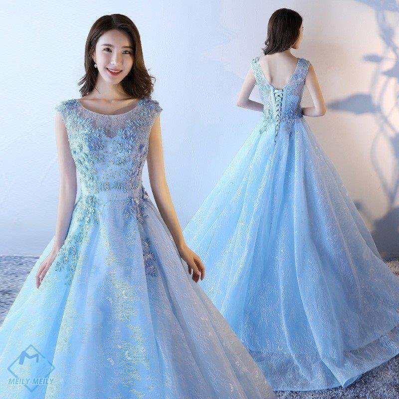 ウエディングドレス カラー 演奏会 安い 青 ロングドレス パーティードレス イブニングドレス コン