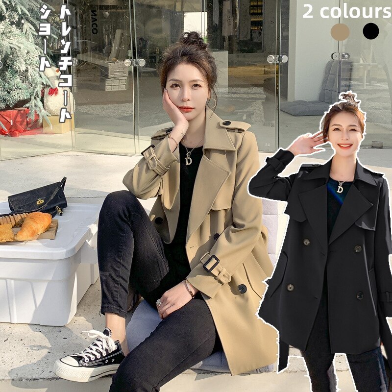 人気ボアアウター秋アウターノーカラーコートおしゃれ気質ショット丈トレンチコート/スリミング着痩せ/コート