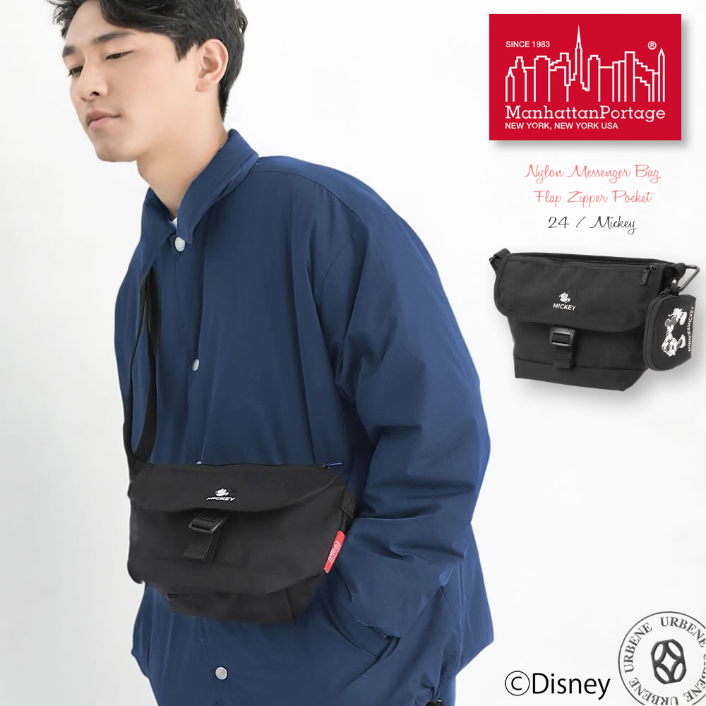 メッセンジャーバッグ ミッキーマウス ナイロン フラップジッパーポケット Manhattan Portage ショルダーバッグ 斜めがけ Disney ディズニー メンズ レディース おしゃれ