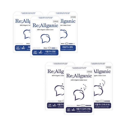 ナチュラルコットンリオールガニック中型8P 3パック+オーバーナイト4P 3パックオーガニック純正カバー生理用ナプキン快適な送り込み吸収安全