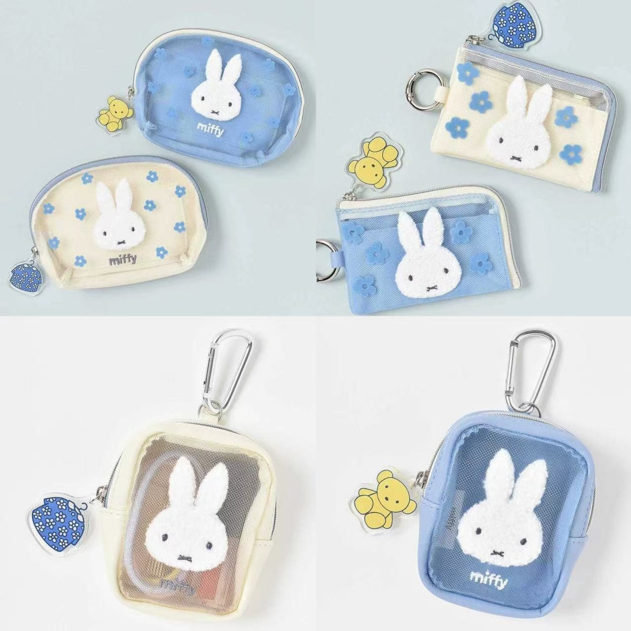 10個セット キャラ刺繍化粧ポーチ ネット素材透明生理用品収納バッグ 小銭カードケースキーチャームバッグ