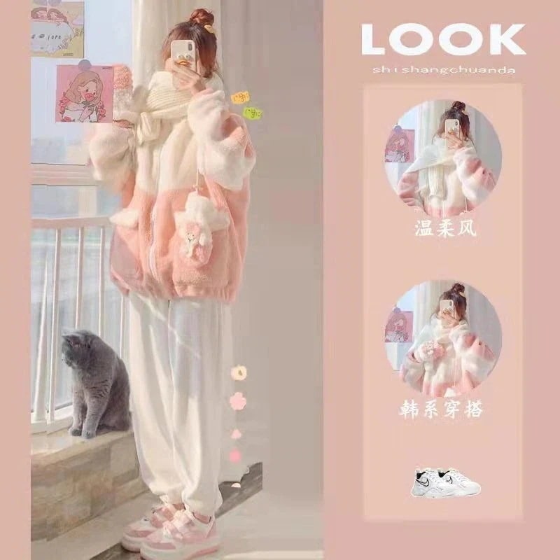 【送料無料】ラムプラッシュジャケットレディースレイジースタイルコーデュロイパンツツーピーススーツの秋冬に優しいワンピース-q250327-2579