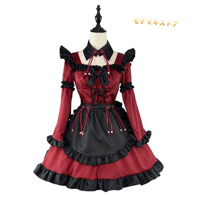 メイドドレス ワンピース メイド服 レディース 長袖 ゴスロリ ゴシック クリスマス チャイナ風ワンピース 小悪魔 コスプレ 仮装 スクエアネック ウェイトレス コスチューム セクシー サンタコス ハ