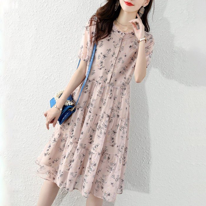 ワンピース 夏 半袖 花柄 レディース ロングワンピース シフォン ミモレ丈 ロング ウエスト 五分袖 リゾート シフォン フェミニン 上品 女らしい きれいめ 5,354円