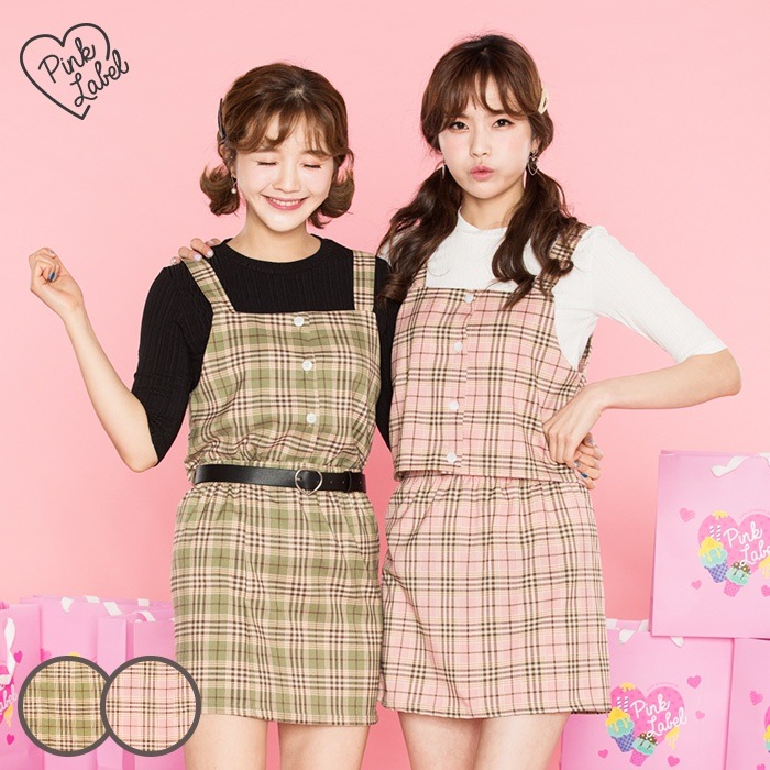 Qoo10] PINK LABELチェックボタンビスチ : レディース服