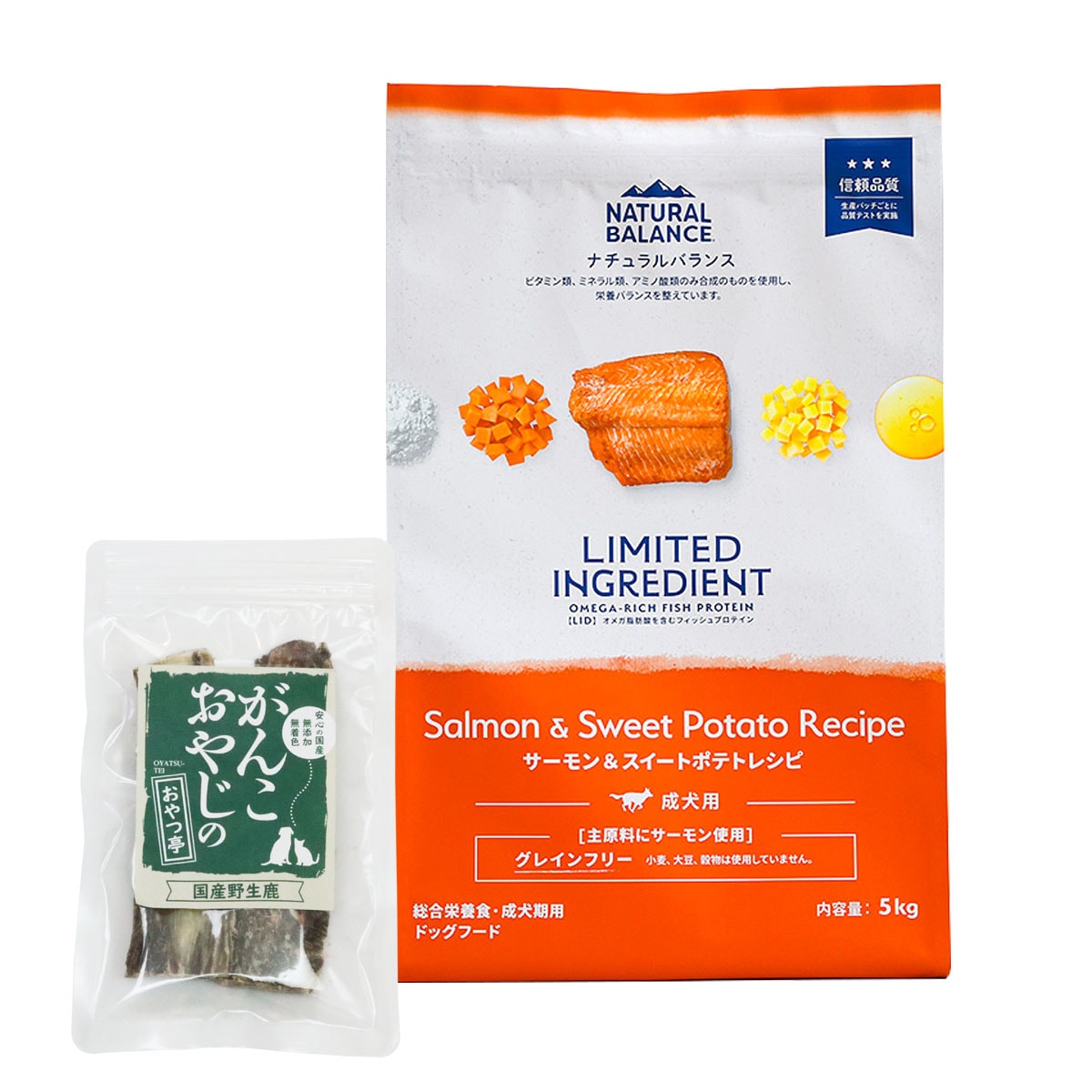 LIDグレインフリー 成犬用 サーモン&スイートポテト 5kg【国産鹿のスペアリブ ショートカット 2本入り】