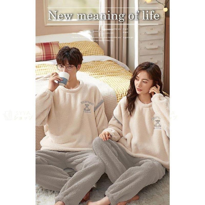 大人気商品ペア パジャマ 冬 もこもこ カップル ペア ウェア 上下 セット ペア パジャマ もこもこ カップル パジャマ 秋冬 ペア 結婚祝い