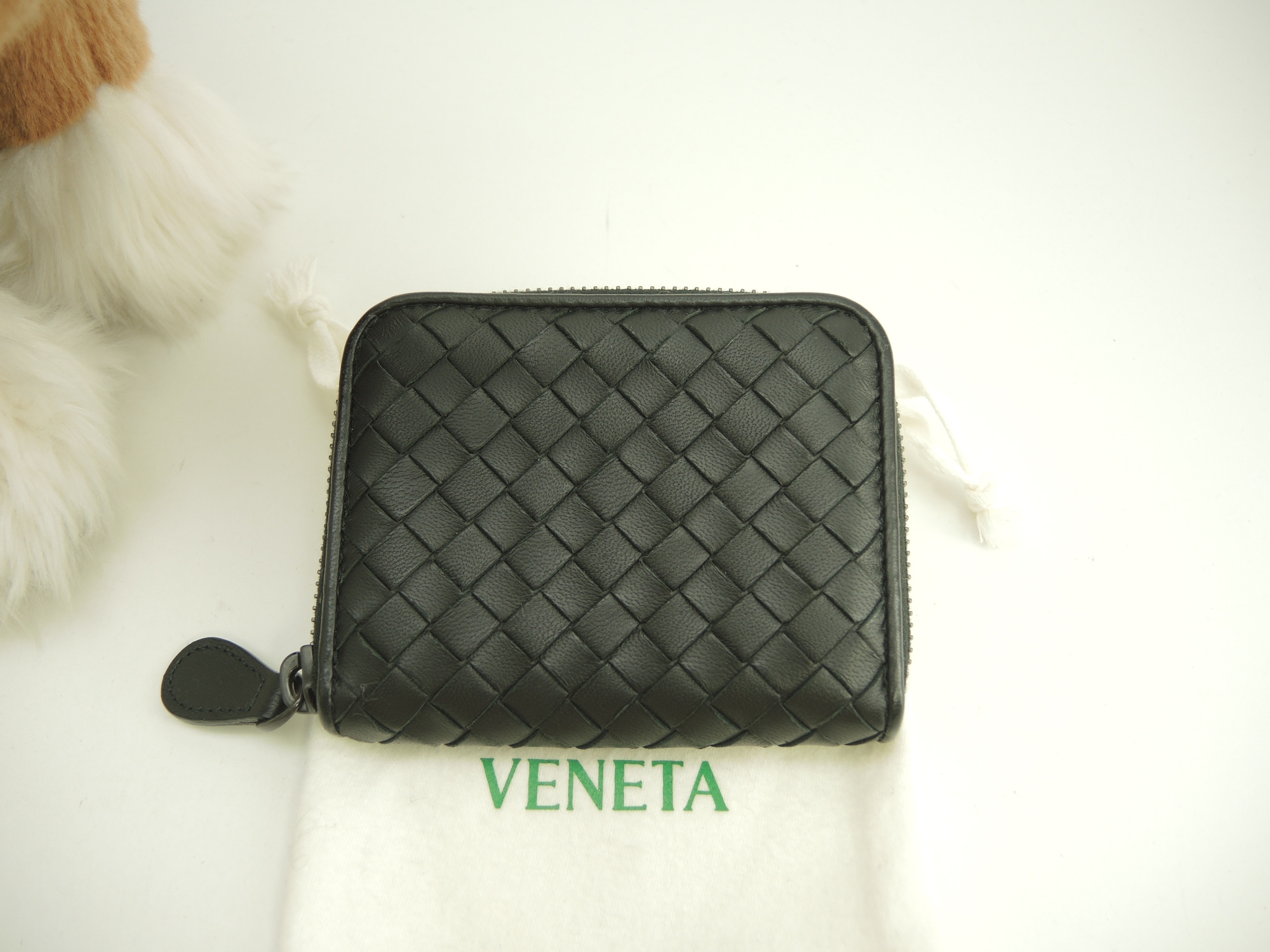 ラウンドジップコインケース イントレチャート レザー黒 美品@S02035190N