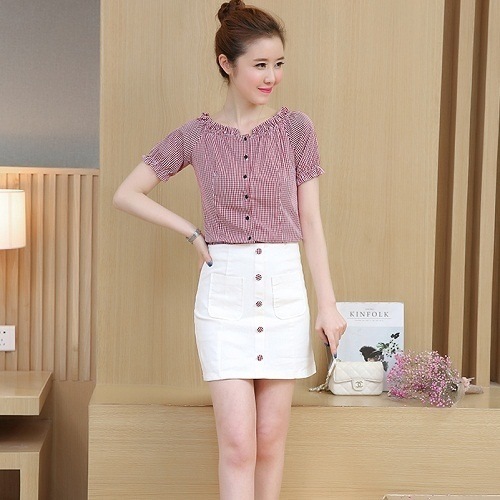 2007.ギンガムチェック2wayトップス(レッド)