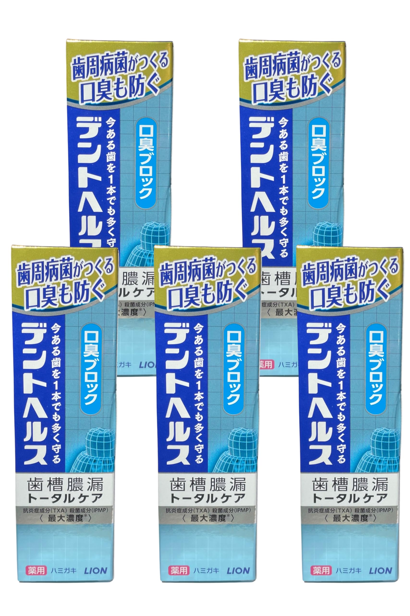 ライオン デントヘルス 薬用ハミガキ 口臭ブロック 85g 5個セット 歯槽膿漏 歯周病 歯ぐき ムシ歯 予防
