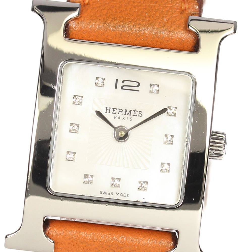 良品内箱保証書付き【HERMES】エルメス Hウォッチ ミニ 11Pダイヤ HH1.210 クォーツ レディース【中古】