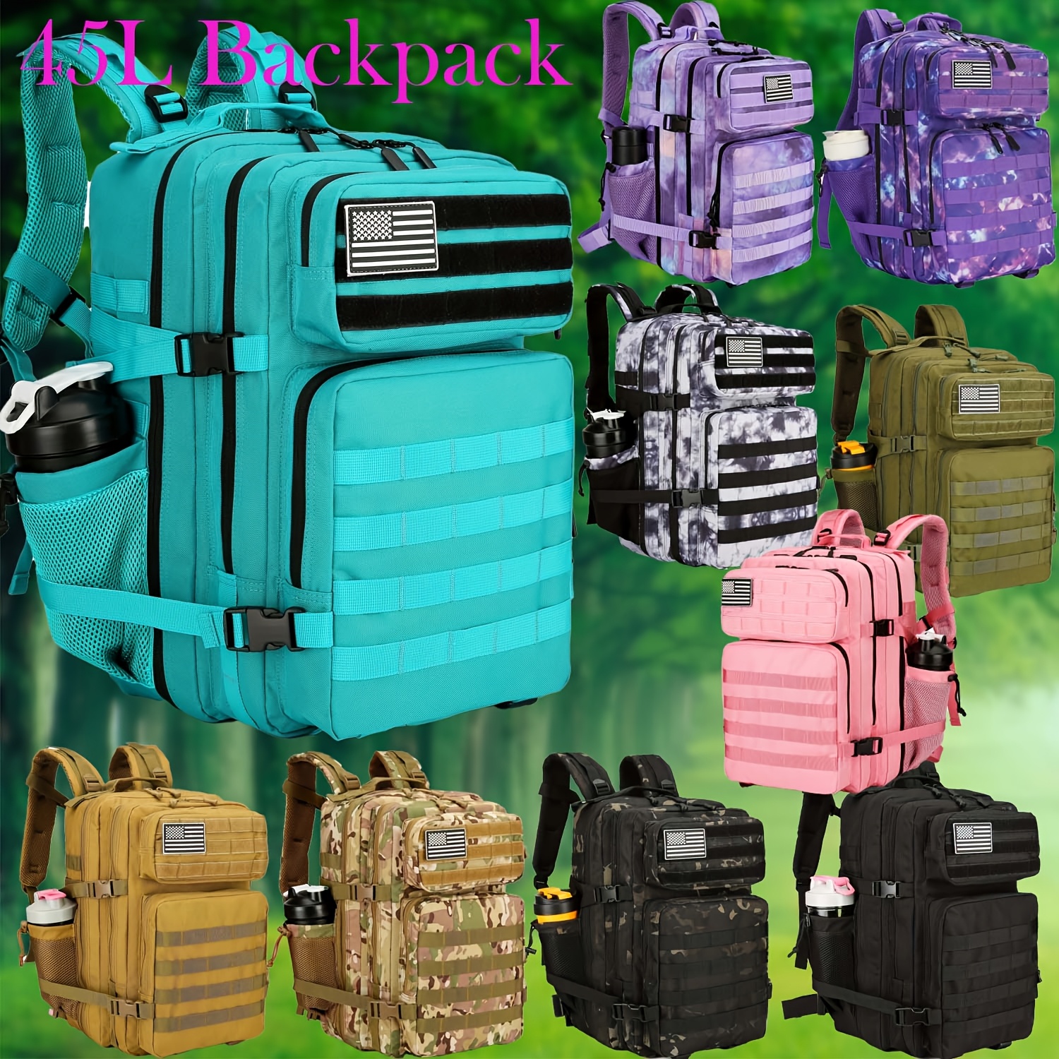 45L ハイキングバックパック - 調節可能なストラップジッパークロージャーユーティリティポケットキャンプハイキングサイクリング屋外スポーツ用の旅行＆スポーツデイパック 耐久性のある素