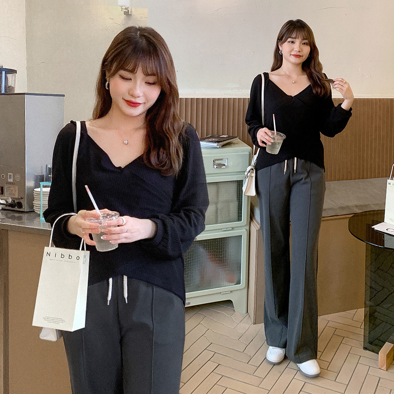 5L 4L 秋冬 韓国 大きいサイズ 長袖ニットトップス レディースシャツブラウス タイト ストレッチ 30代 40代 50代 60代フランスの上着tシャツの大きいサイズの婦人服がお腹を隠してやせてい