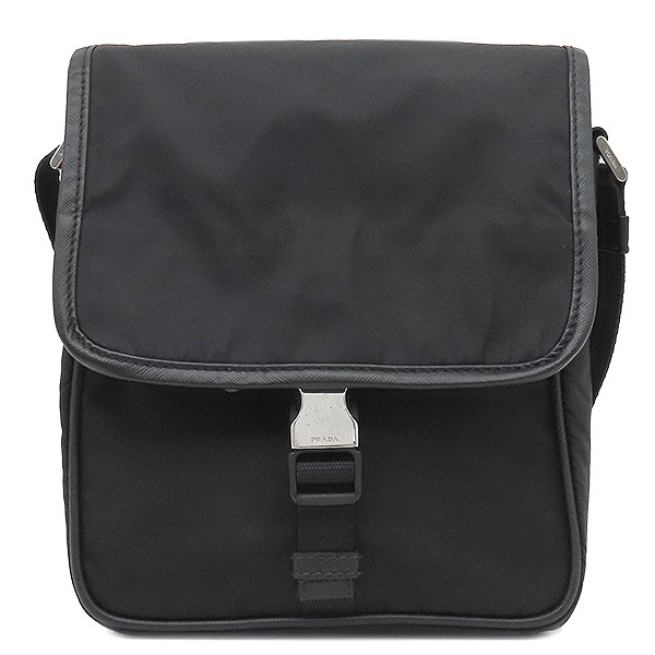 プラダ ショルダーバッグ 三角ロゴ ショルダ― ナイロン NERO シルバー金具 黒 斜め掛け 【中古】