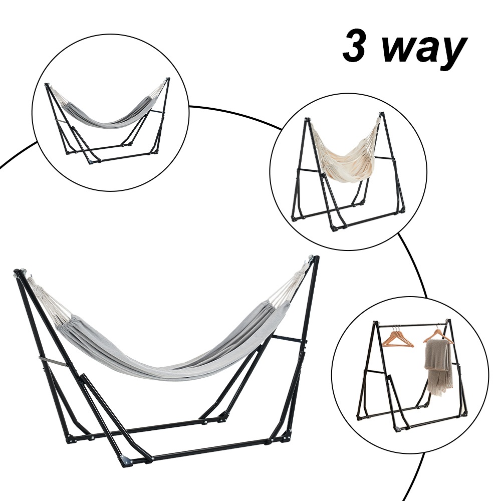 ハンモック （グレーハンモック+ホワイトチェア） 自立式 3 way ポータブルハンモック ハンガーフック 専用ケース付き チェアー 室内 折りたたみ おしゃれ