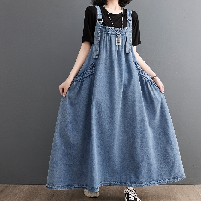 ワンピース ロングワンピース デニムワンピース ジャンパースカート ポケット かわいい 大人可愛い きれいめ シンプル 上品 おしゃれ かっこいい カジュアル こなれ感 個性的 主役級 存在感 ラフ