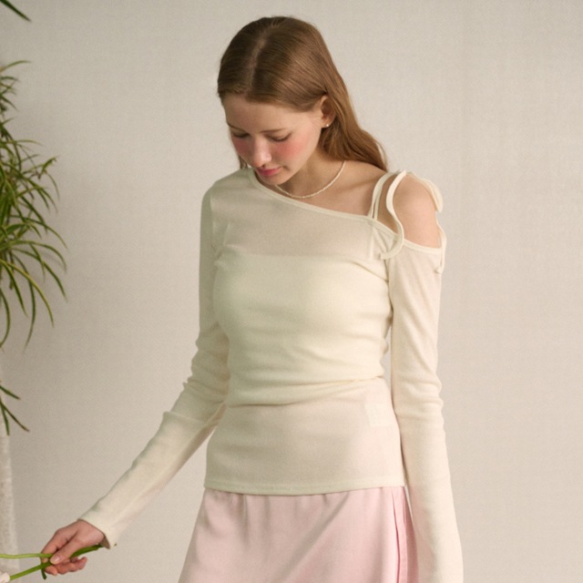 shoulder rope long sleeve [Pearl White]