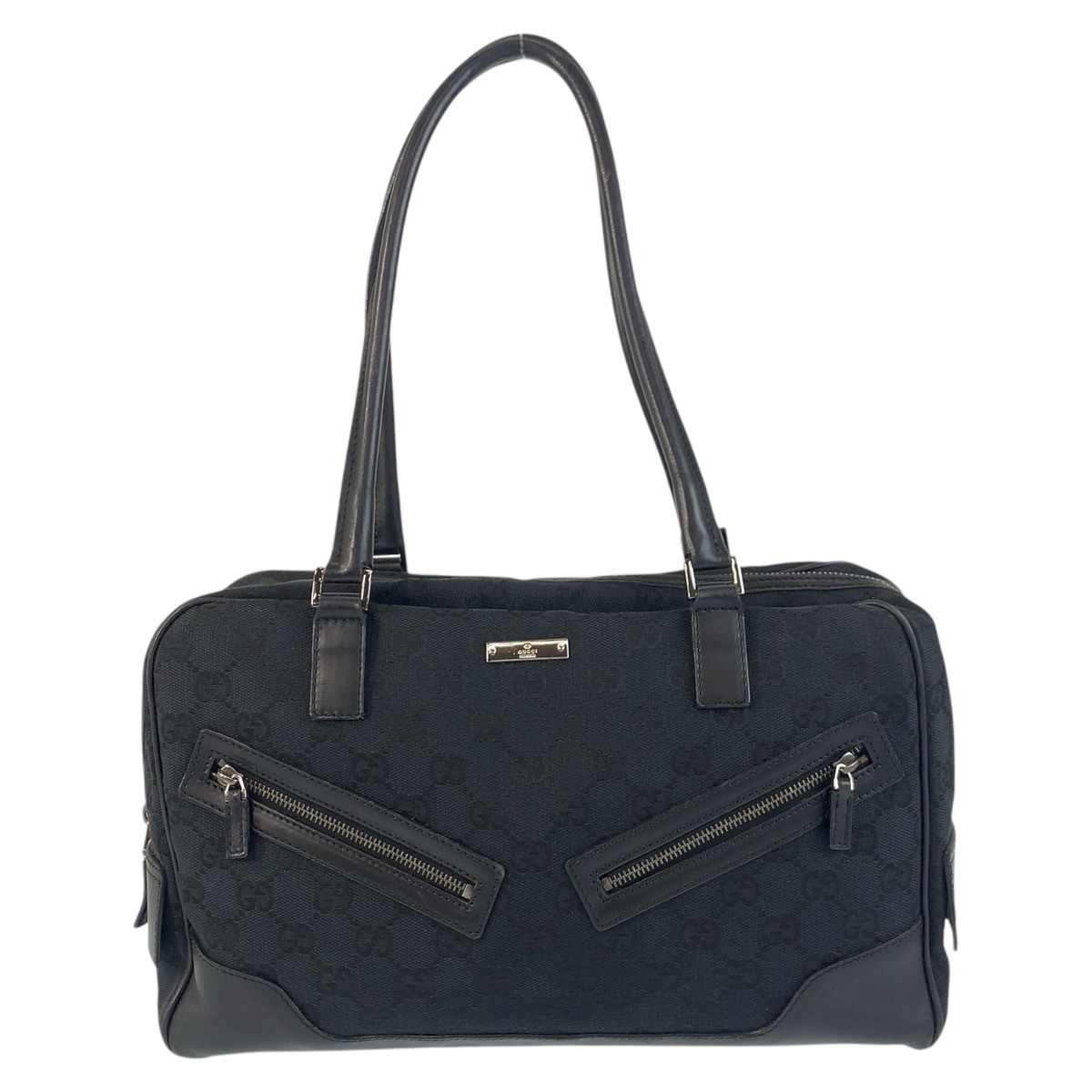 美品 ブラック 黒 シルバー金具 GGキャンバス/レザー 002 1115 ショルダーバッグ レディース 504989