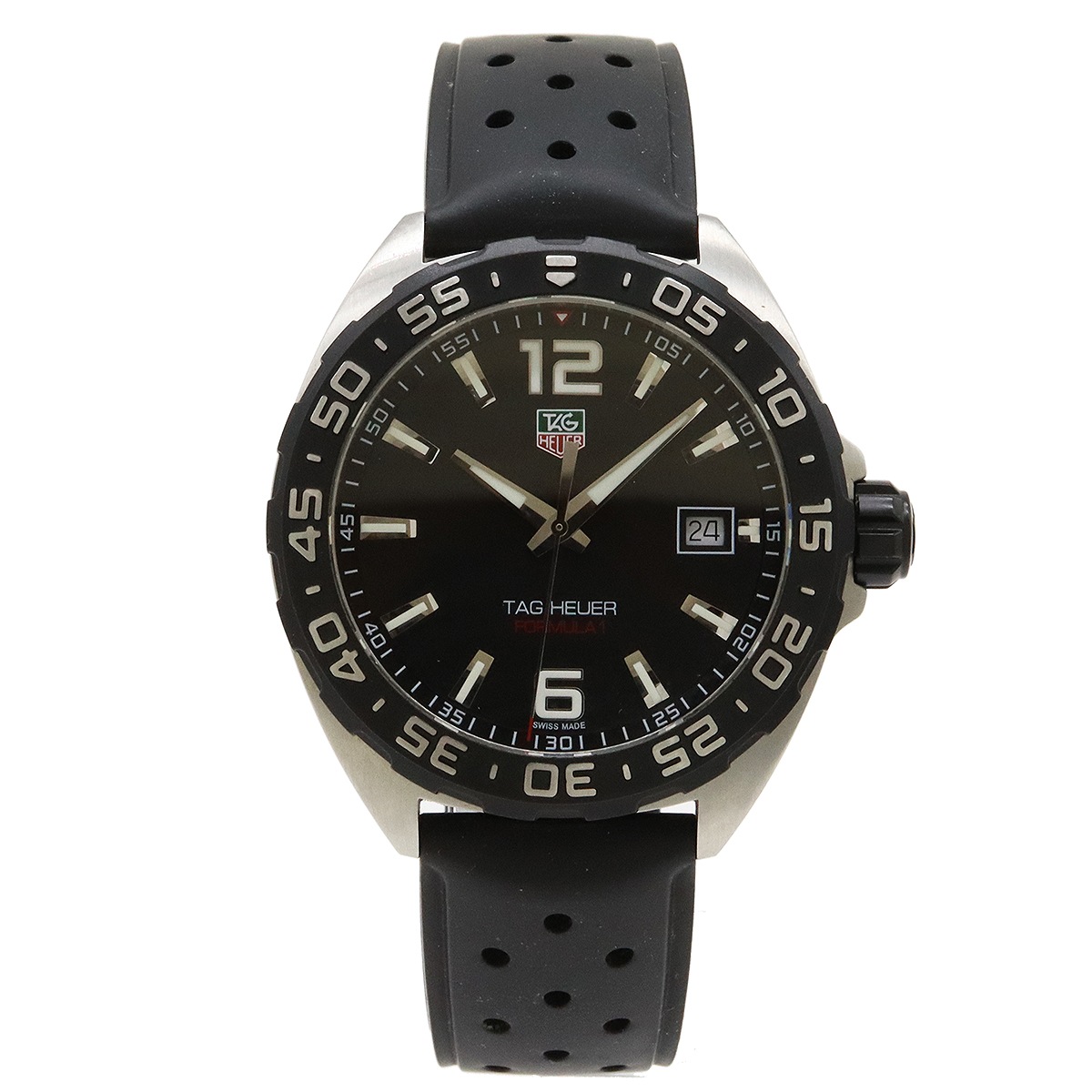 フォーミュラ1 ブラック文字盤 デイト SS ラバー メンズ QZ クォーツ 腕時計 WAZ111