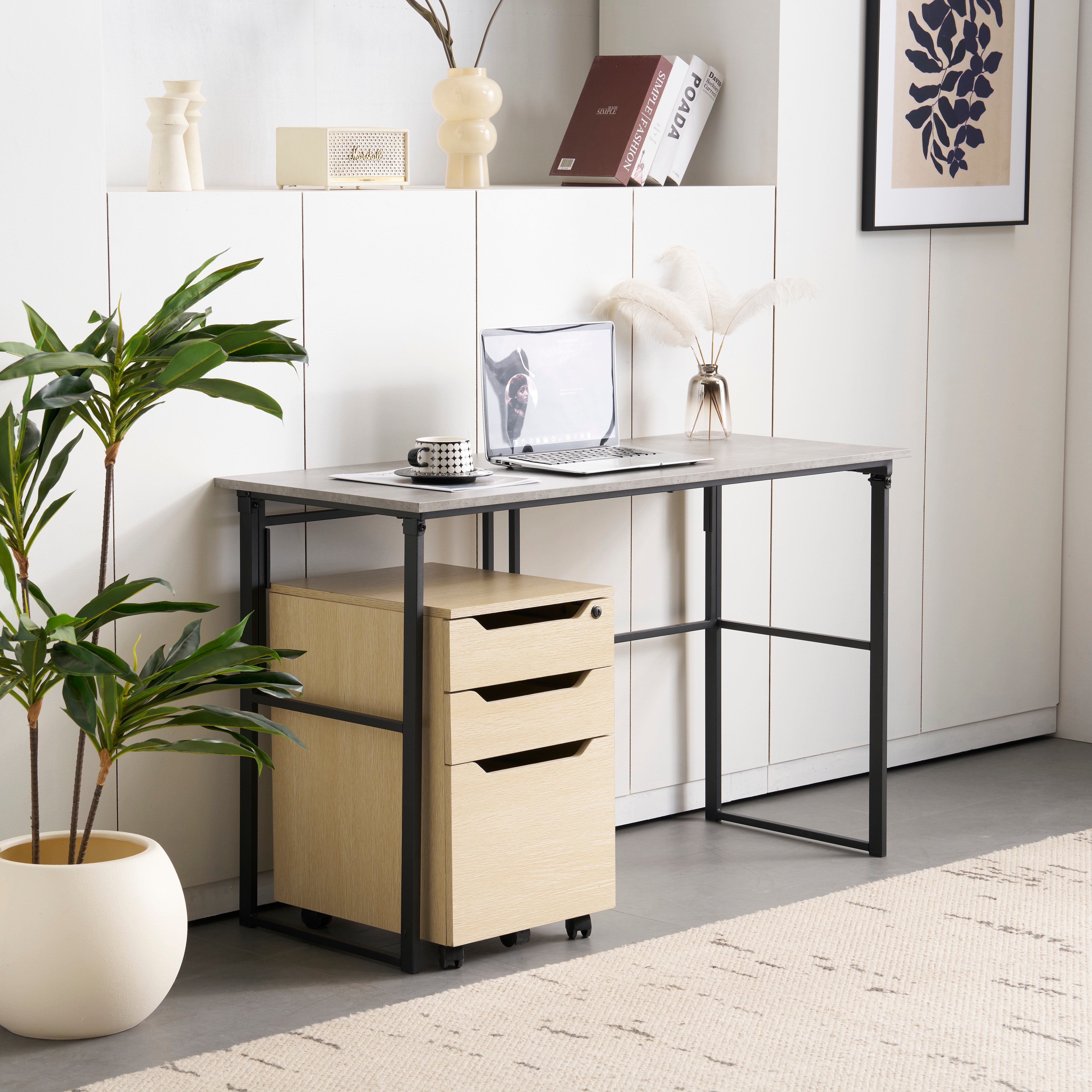 パソコンデスク シンプルワークデスク ゲーミングテーブル 幅120cm PCデスク 学習机 勉強机 折りたたみ 完成品 木製 しっかりした構造 おしゃれ 広々GG9733 Grey SteelG39