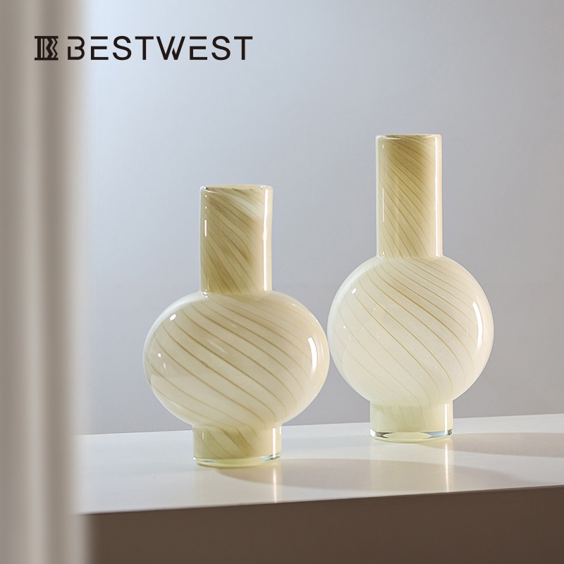黄色縞ヒョウタン水耕ガラス花瓶置物家居軟装モデルルーム装飾花器
