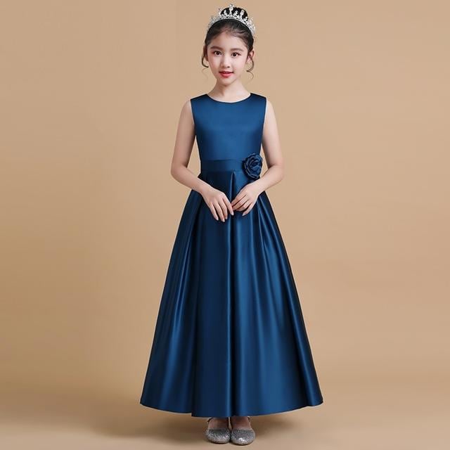 お財布に優しい4色 子供でドレス ロング マキシ丈 大人っぽい シンプル 無地 キッズドレス ピアノ 発表会 女の子 ドレス ロングドレス 結婚式 フォーマル フレア ノースリーブ 花 バラ Aライン