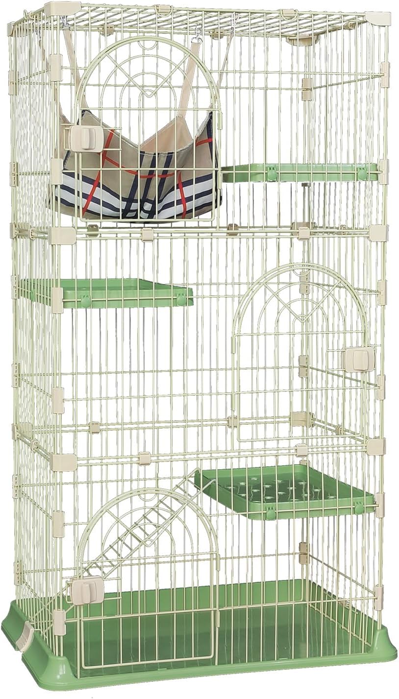 雑貨の国のアリス 3段キャットハウス ペットケージ ハンモック付き 多段ケージ 猫 犬 (グリーン)