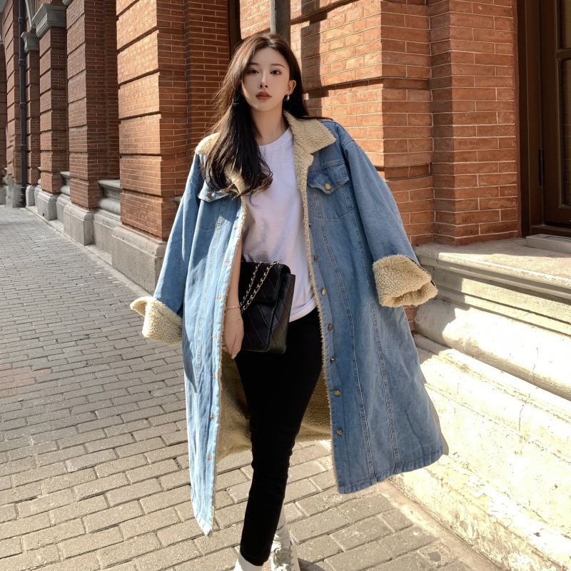 フェイクウールデニムジャケット デニムコート ベルベットコート オータムウィンター コットン 秋物 冬物 ファーレディース . a3739