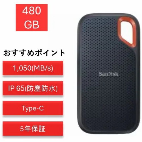 テストサンディスク エクストリーム 500GB SDSSDE61-500G-J25 ポータブルSSD 外付けSSD