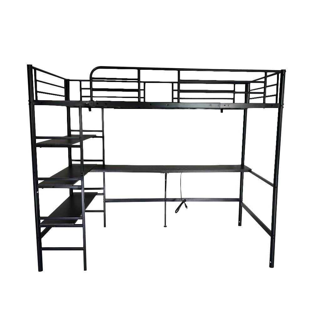 ロフトベッド シングル パイプベッド 収納棚 デスク付き 北欧風 コンセント付き 収納 子供ベッド 耐震 ベッド パイプ 金属 はしご